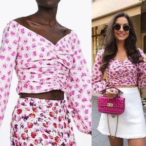 Zara Pink Floral Ruched Blouse